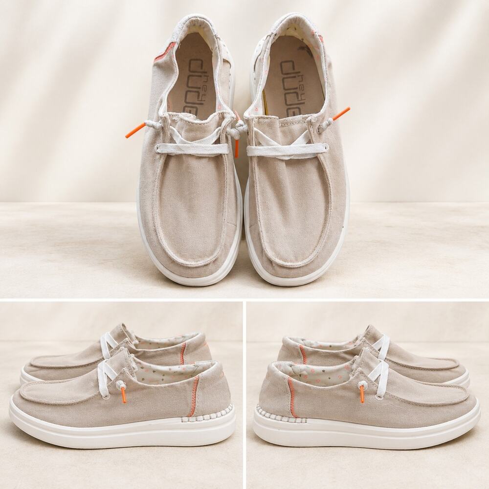 HEYDUDE Wendy Womens 9 Sandstone Chambray Slip On Loafers Memory Foam
